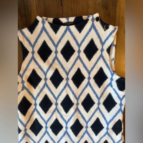 Talbots Petite SP Diamond Print Sleeveless Knit Top Blue White Classic Chic - Picture 3 of 7